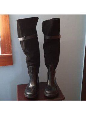 Nine West Pumpkyns Leather Upper Rubber Lowers Knee High Riding Boots Size 9